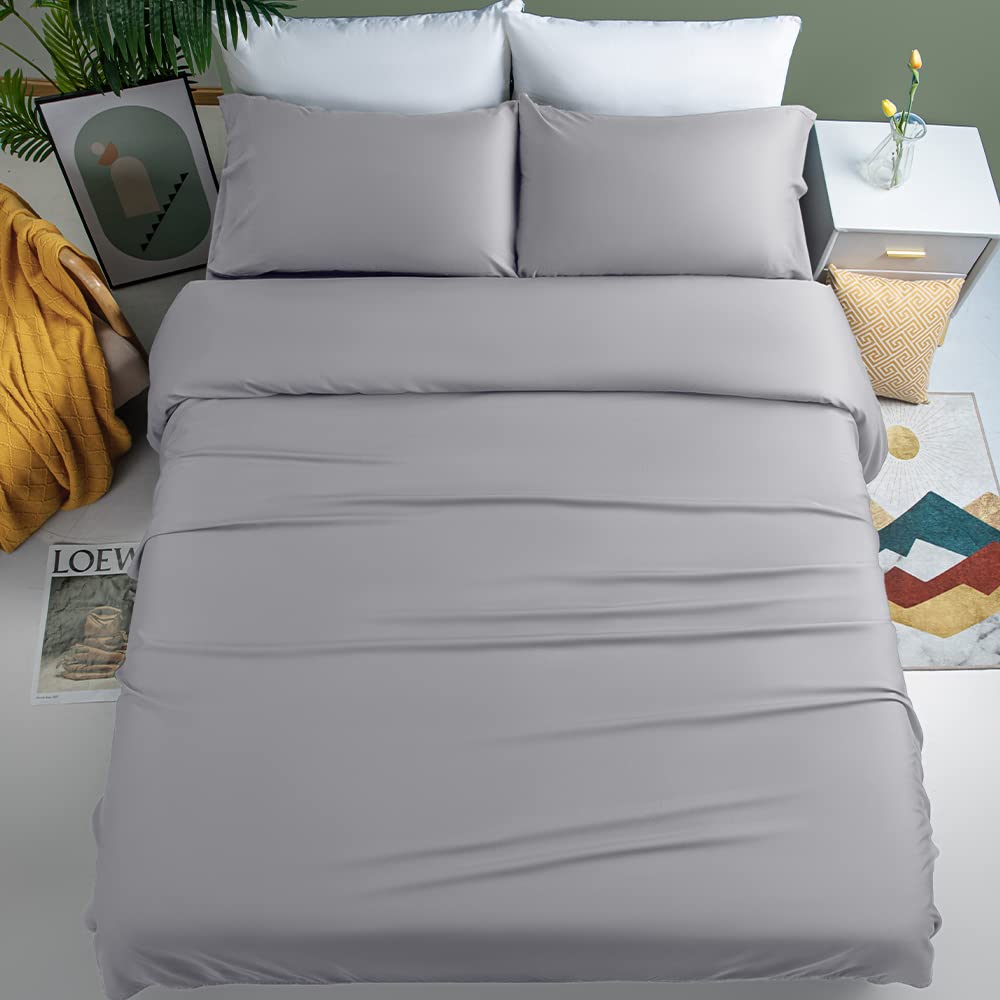 Shilucheng 100% Cooling Bamboo_ Sheets Set- Queen Size 1800 Thread Count Soft Bed Sheets,16 Inch Deep Pocket,Breathable,Comfortable And Pilling Resistant -4Pc(Queen,Grey)
